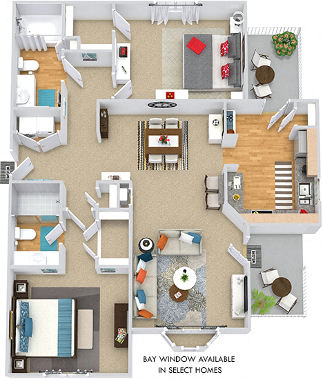 Floor plan for 2 beds, 2 baths, 1093 sqft